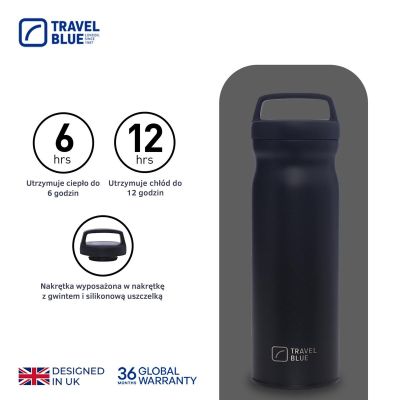 2. TRAVEL BLUE BLACK THERMAL BOTTLE