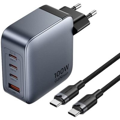 Vention 100W GaN Charger 1x USB-A 3x USB-C + USB-C to USB-C Cable 1m