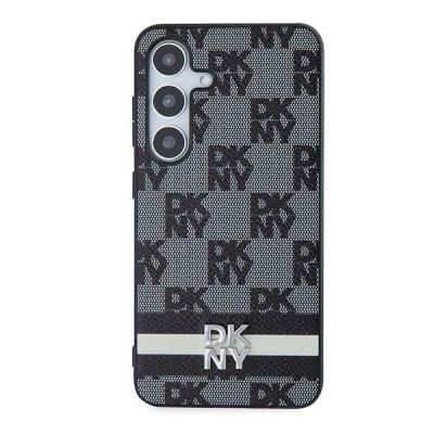 3. DKNY Leather Checkered Mono Pattern & Printed Stripes Case for Samsung Galaxy S24 - Black