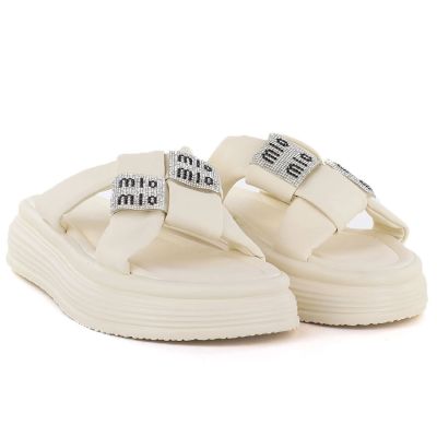 11. Women's beige platform flip-flops with zircons Potocki 16347