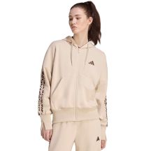 Women's adidas Seasonal Essentials Animal Print 3-Stripes Full-Zip Hooded Sweatshirt Beige KH1547