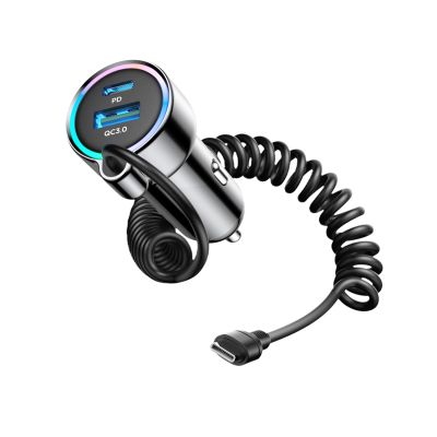 3. Joyroom JR-CL07 72W 3-in-1 Car Charger with 1.6m USB-C Cable – Black