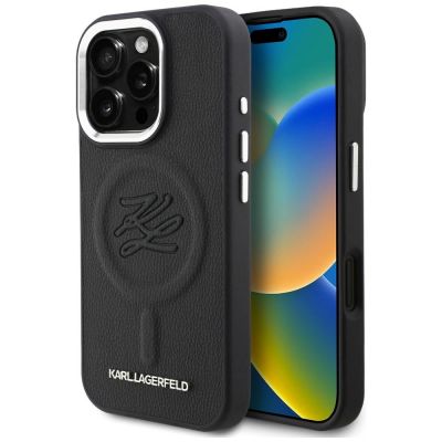 Karl Lagerfeld Initial & Metal Logo MagSafe Case for iPhone 16 Pro - Black
