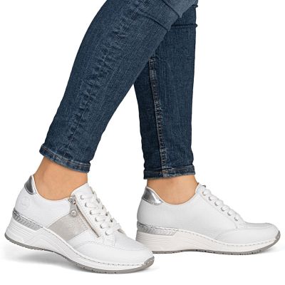5. Women's sneakers with zipper, white, Rieker N4322-80