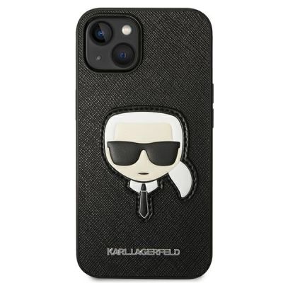 3. Karl Lagerfeld Saffiano Karl's Head Patch Case for iPhone 14 Plus - Black