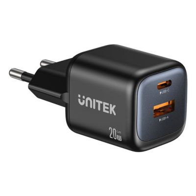 31. UNITEK 2X GAN WALL CHARGER USB-C & USB-A 20W BLACK