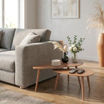 6. SET OF SIDE COFFEE TABLES FOR LIVING ROOM 2 PCS MDF WOOD