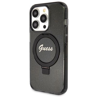 2. Guess Ring Stand Script Glitter MagSafe case for iPhone 13 Pro Max - black