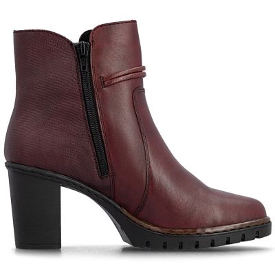 2. Women's leather ankle boots with high heels, burgundy, Rieker Y2567-35