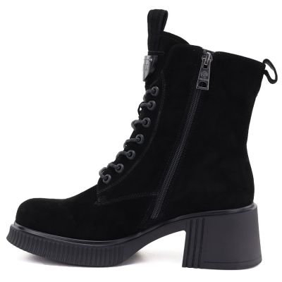 3. Women's leather ankle boots with a block heel and platform, black Vinceza 67009