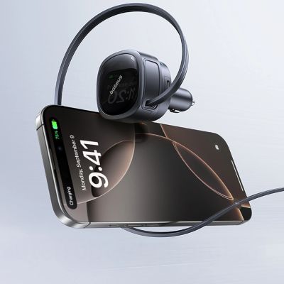 9. Baseus PrimeTrip VR1 60W USB-A USB-C Car Charger with Retractable USB-C Cable - Black