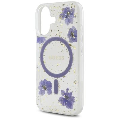 6. Guess Resin Flowers Glitter MagSafe case for iPhone 16 - purple