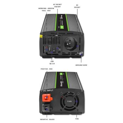 11. Qoltec Monolith 2000 MS Wave Voltage Converter | 12V to 230V | 1000/2000W | USB