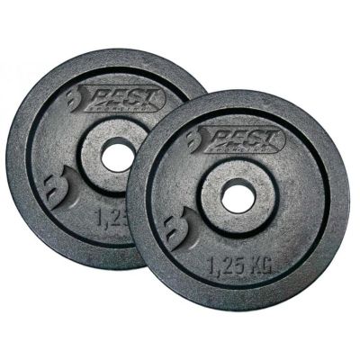 BLACK CAST IRON WEIGHT 2x1.25 KG BEST SPORTING diameter 30mm