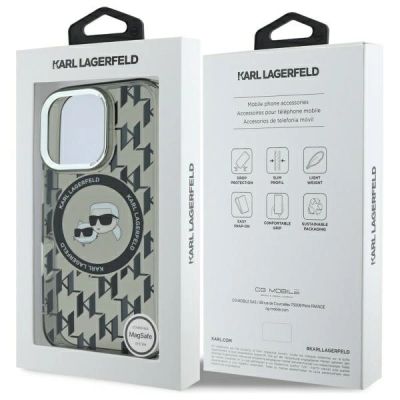 8. Karl Lagerfeld IML Monogram Karl & Choupette Head MagSafe iPhone 16 Pro Case - Black