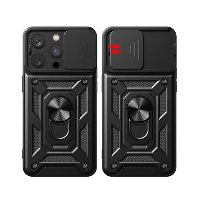 6. Hybrid Armor Camshield case with stand and camera cover for iPhone 15 Pro - pink