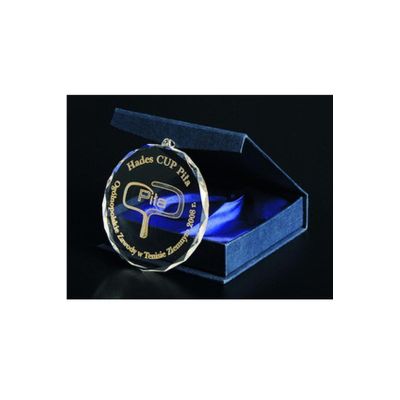 3. Engraved glass medal with case + paint filling
