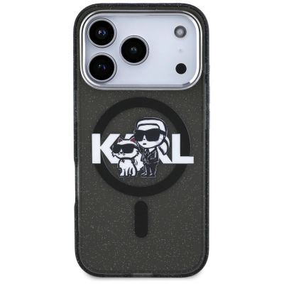 3. Karl Lagerfeld IML Glitter Karl & Choupette Sketch Logo MagSafe Case for iPhone 17 Pro - Black