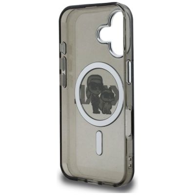 7. Karl Lagerfeld IML Glitter Karl & Choupette Sketch Logo MagSafe Case for iPhone 16 - Black