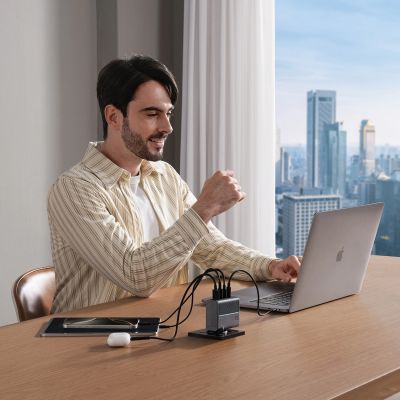 16. Cuktech AD1404UEU 140W GaN 3x USB-C + USB-A Wall Charger with USB-C Cable - Gray