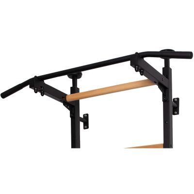 30. GYMNASTIC WOODEN AND METAL EXTENSION WALL BAR WITH METAL HANDLE IN OAK COLOUR BENCHK 511