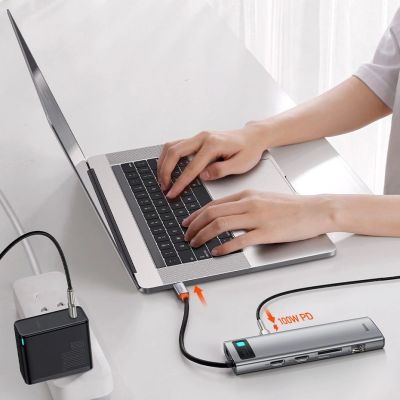 13. Baseus Metal Gleam 11in1 multifunctional USB Type C HUB - 3x USB 3.2 Gen 1 5Gbps / USB Type C PD 100W / 3.5 mm mini jack AUX / VGA Full HD 60Hz / 2x HDMI 4K 30Hz / TF and SD card reader / RJ45 1Gbps gray (CAHUB-CT0G)