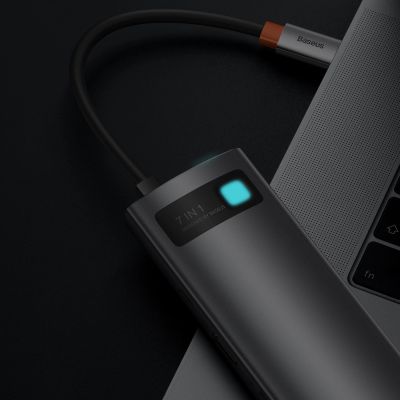 9. Baseus Metal Gleam Series multifunctional USB HUB 7in1 Type C HDMI TF PD card reader gray (WKWG020113)