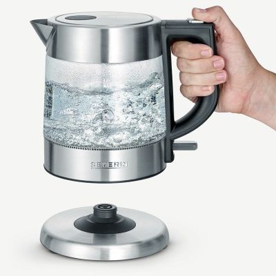 6. SEVERIN ELECTRIC KETTLE, GLASS AND STEEL, CAPACITY 1 L, CONCEALED HEATER, ANTI-SCALE FILTER, INDICATOR LIGHT, POWER 2200 W WK3468