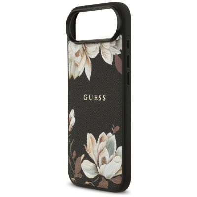 6. Guess Grained Flowers Classic Logo MagSafe case for iPhone Air - black
