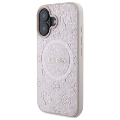 2. Guess Saffiano Peony Classic Logo MagSafe iPhone 16 Case - Pink