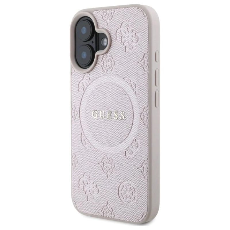 2. Guess Saffiano Peony Classic Logo MagSafe iPhone 16 Case - Pink