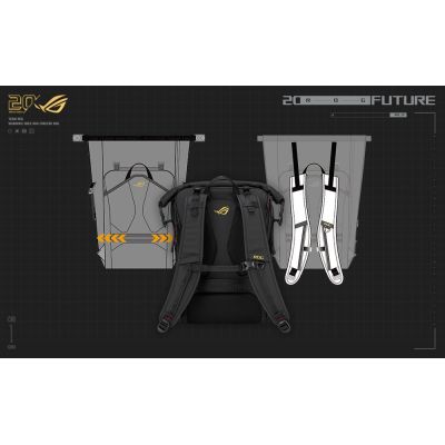15. ASUS ROG SLASH Backpack Edition 20 Roll-Up Backpack Black Polyester, Waxed Leather (Pull Up)