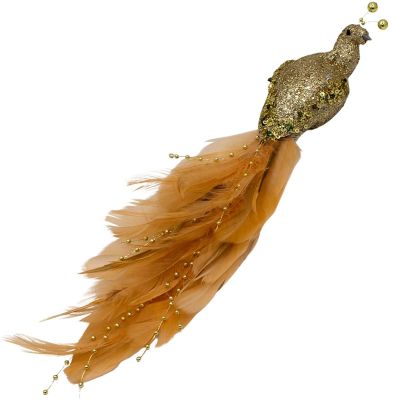 7. DECORATIVE BIRD ON CLIP 38CM GOLD