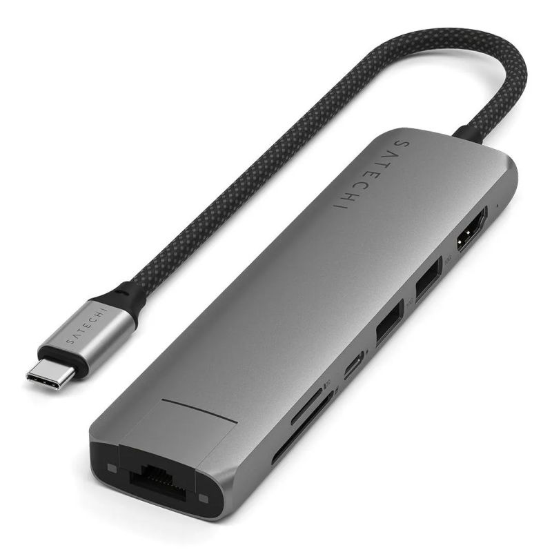 Satechi 7-in-1 USB-C Slim Multiport Adapter with Ethernet - Space Gray