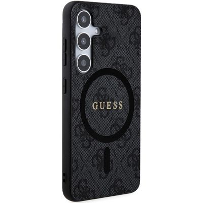 3. Guess 4G Collection Leather Metal Logo MagSafe Case for Samsung Galaxy S24 - Black