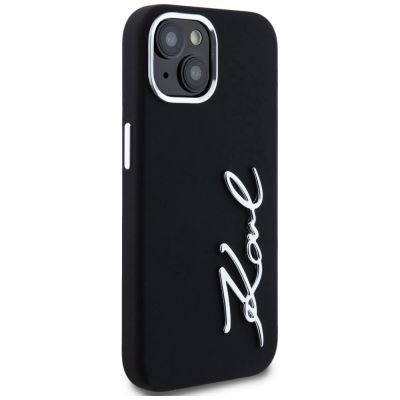 4. Karl Lagerfeld Silicone Metal Script Logo iPhone 15 Case - Black