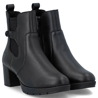 10. Women's leather ankle boots with heels, insulated, black, Rieker 77651-00
