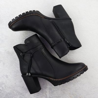 4. Black Leather Block-Heel Ankle Boots Rieker Y2567-00