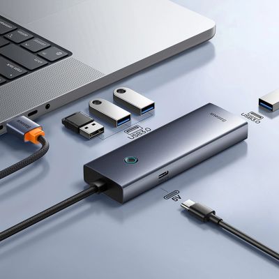 7. Baseus UltraJoy Series USB-A hub 4xUSB-A 3.0 1xUSB-C 5V - gray