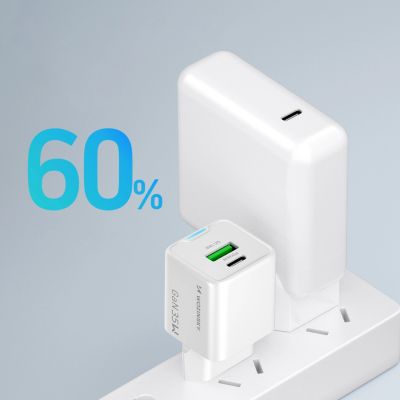 8. Wozinsky WWC-35W GaN USB-A + USB-C Wall Charger - White