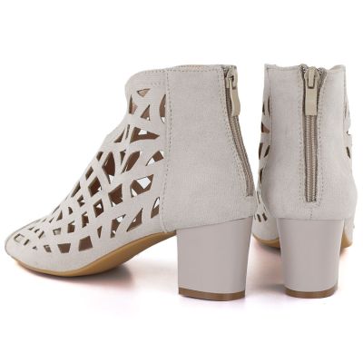 4. Women's suede ankle boots with openwork, open toe, beige M.Daszyński MR1954-15