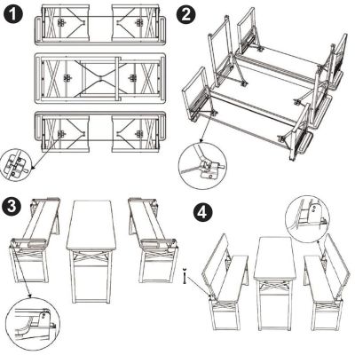 3. PICNIC SET: WOODEN BAR TABLE AND 2 BENCHES WITH FOLDABLE BACKREST