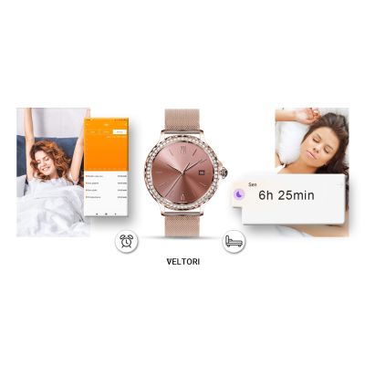 17. VELTORI VT320-1 Women's Smartwatch Gold Bracelet + Pink Silicone Strap