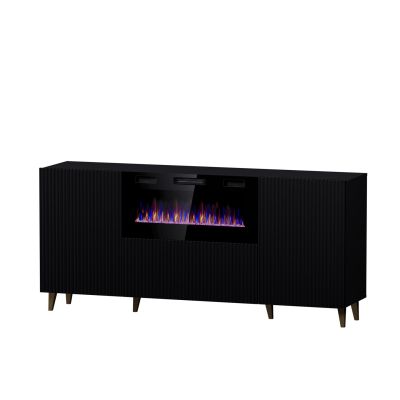 PAFOS chest of drawers with electric fireplace 180x42x82 black matt