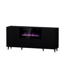 PAFOS chest of drawers with electric fireplace 180x42x82 black matt