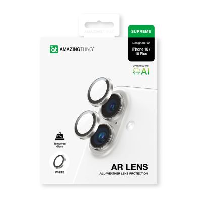 4. AmazingThing AR Aluminum 2 Lens Glass with Camera Lens Frame for iPhone 16 / 16 Plus - White