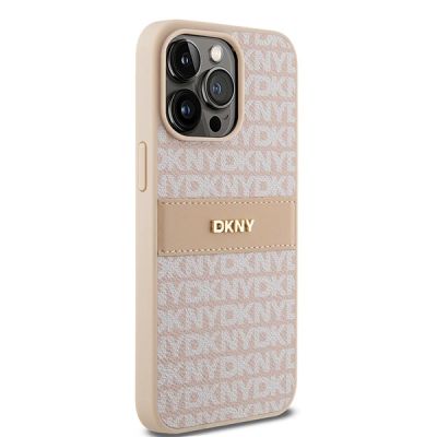 10. DKNY Leather Mono Stripe & Metal Logo case for iPhone 15 Pro Max - pink