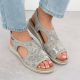 6. Women's elastic high heel sandals with floral pattern, gray Unisoft 7196