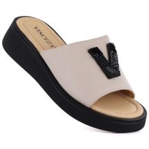 Women's beige leather wedge sandals Vinceza 66950