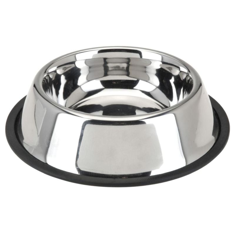 DOG AND CAT BOWL STAINLESS STEEL 25CM RUBBER BASE